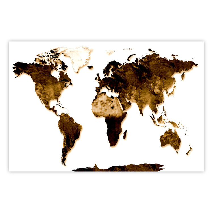 Wall Poster My World - world map with brown-colored continents on white background 123878