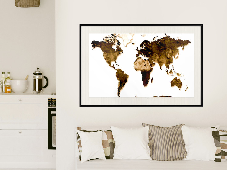Wall Poster My World - world map with brown-colored continents on white background 123878 additionalImage 22
