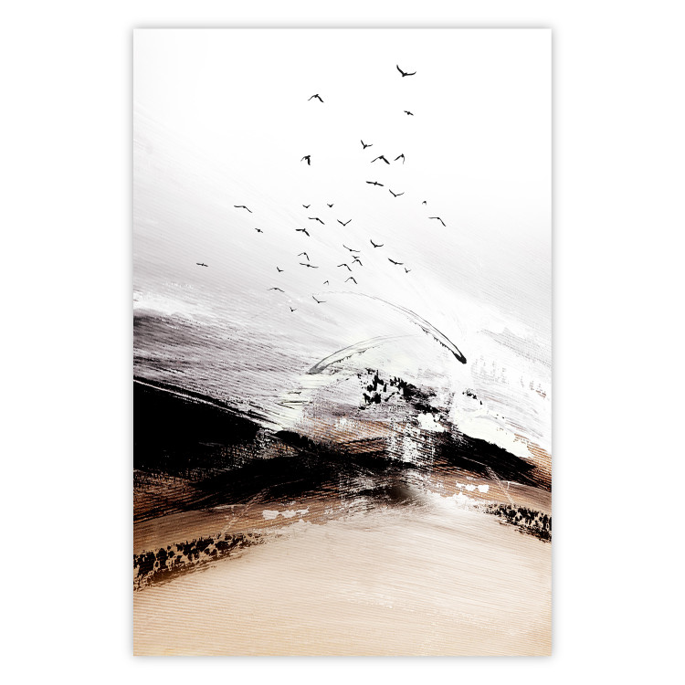 Wall Poster At the Edge of the Forest - artistic landscape with birds in an abstract style 125278