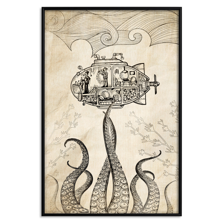 Wall Poster Vintage Submarine - maritime abstraction with the sea in sepia tones 129378 additionalImage 25