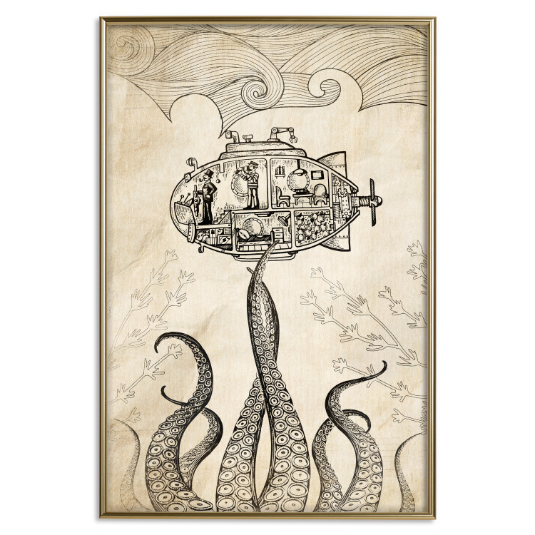 Wall Poster Vintage Submarine - maritime abstraction with the sea in sepia tones 129378 additionalImage 16