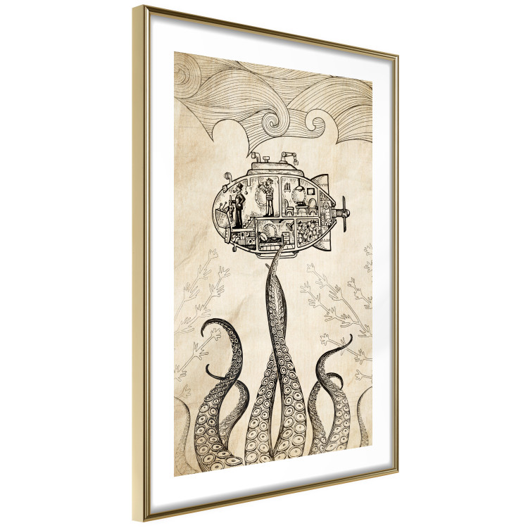 Wall Poster Vintage Submarine - maritime abstraction with the sea in sepia tones 129378 additionalImage 7