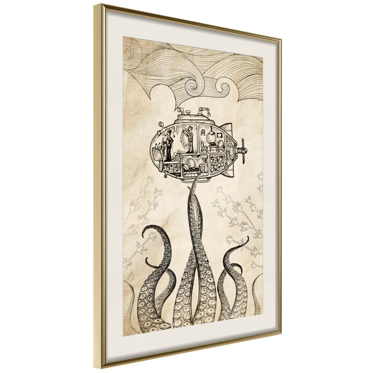 Wall Poster Vintage Submarine - maritime abstraction with the sea in sepia tones 129378 additionalImage 3