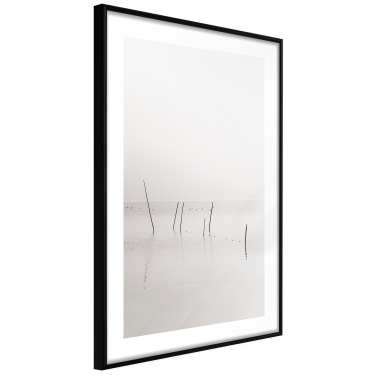 Poster Misty Trail - landscape of sticks protruding from the water on a white background 130378 additionalImage 6