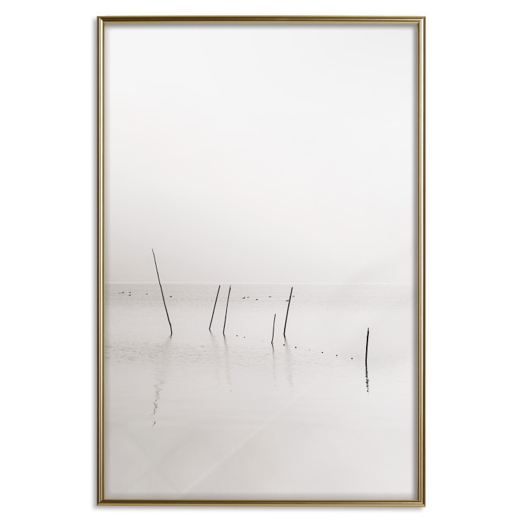 Poster Misty Trail - landscape of sticks protruding from the water on a white background 130378 additionalImage 15