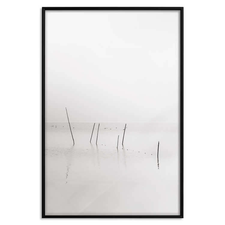 Poster Misty Trail - landscape of sticks protruding from the water on a white background 130378 additionalImage 16