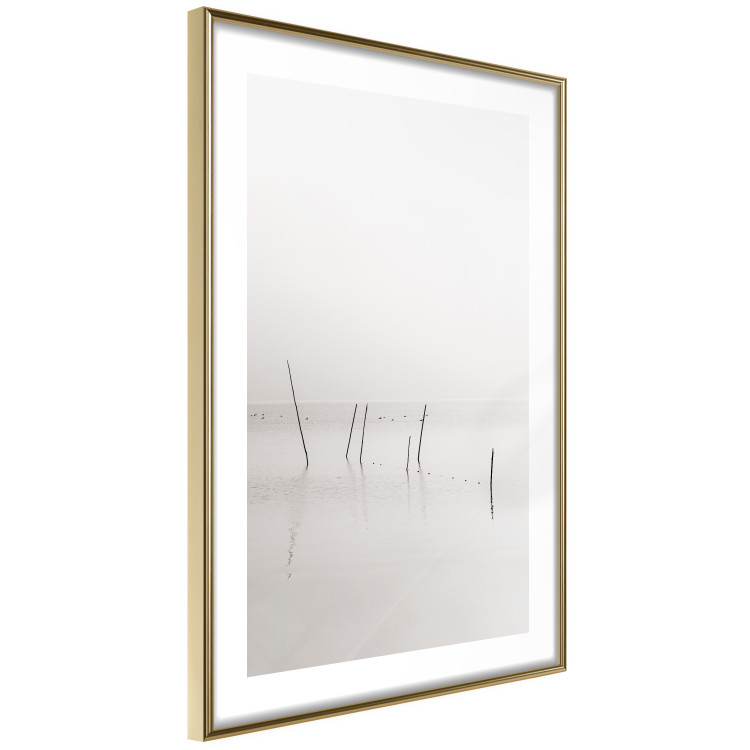 Poster Misty Trail - landscape of sticks protruding from the water on a white background 130378 additionalImage 9