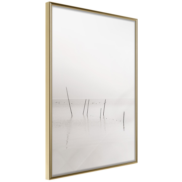 Poster Misty Trail - landscape of sticks protruding from the water on a white background 130378 additionalImage 12