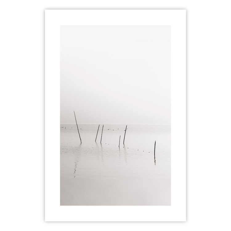 Poster Misty Trail - landscape of sticks protruding from the water on a white background 130378 additionalImage 18