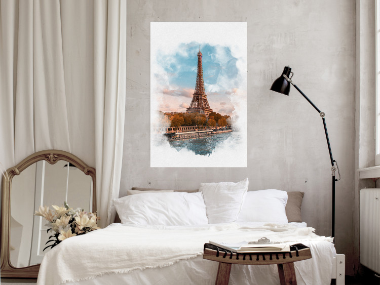 Poster Parisian View - colorful landscape of the Eiffel Tower in watercolor motif 131778 additionalImage 12