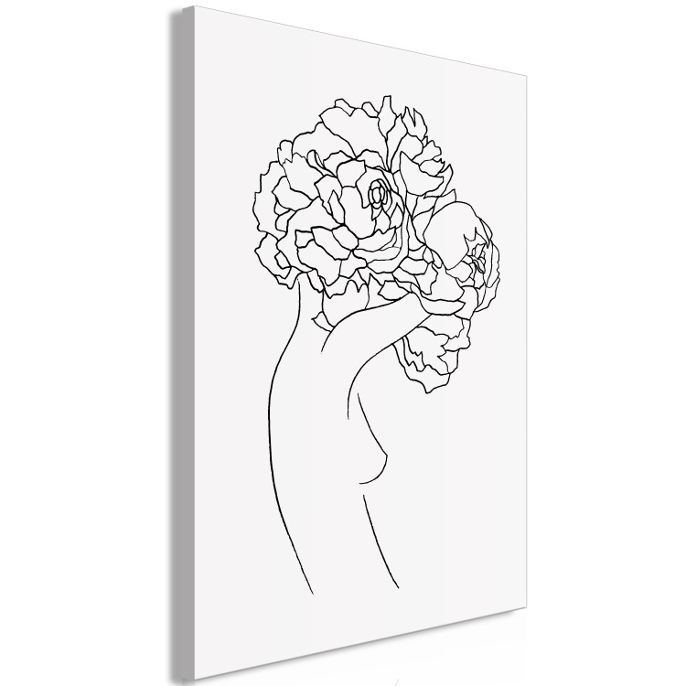 Canvas Art Print Figure with flower - black-white, linear woman silhouette and flowers 132178 additionalImage 2