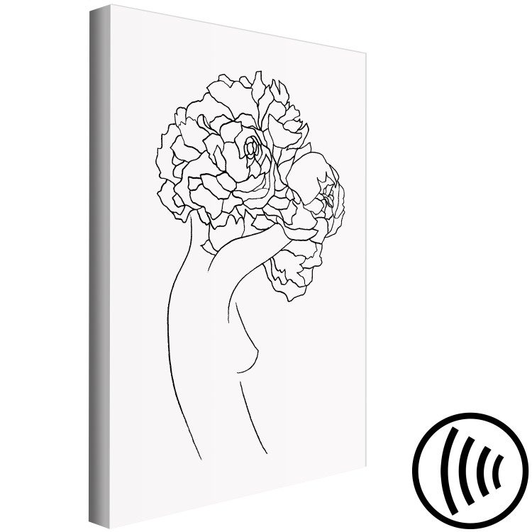 Canvas Art Print Figure with flower - black-white, linear woman silhouette and flowers 132178 additionalImage 6