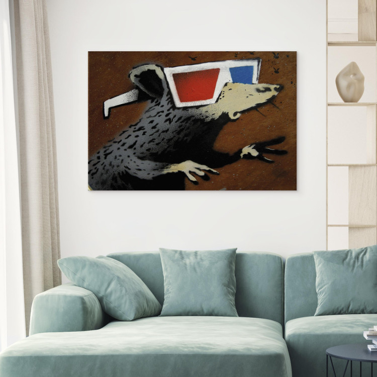 Canvas Print Rat in 3D Glasses (Banksy) - street art of a whimsical animal 132478 additionalImage 11