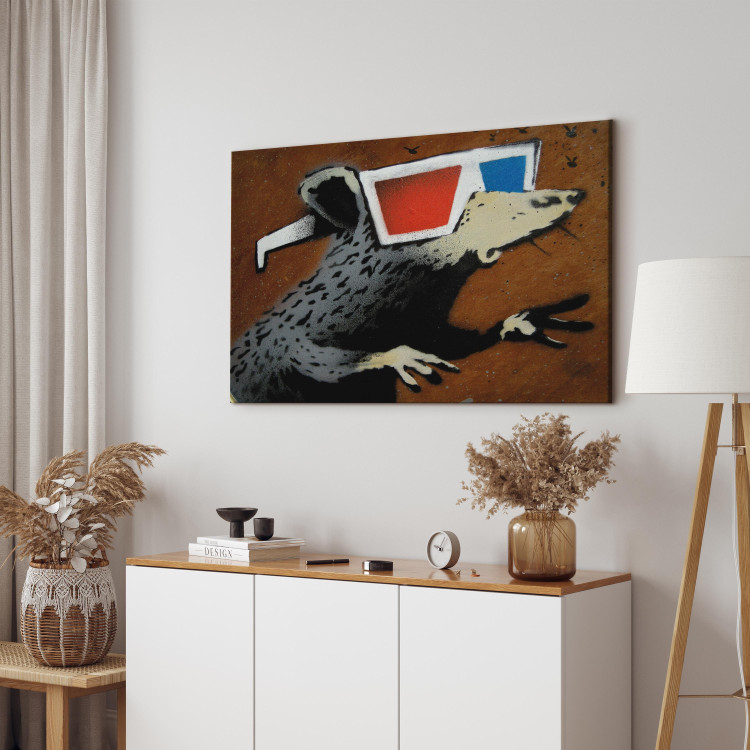 Canvas Print Rat in 3D Glasses (Banksy) - street art of a whimsical animal 132478 additionalImage 10