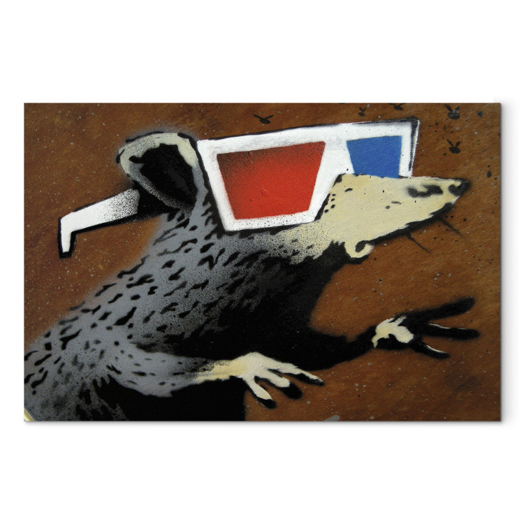 Canvas Print Rat in 3D Glasses (Banksy) - street art of a whimsical animal 132478