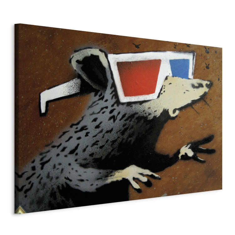 Canvas Print Rat in 3D Glasses (Banksy) - street art of a whimsical animal 132478 additionalImage 2