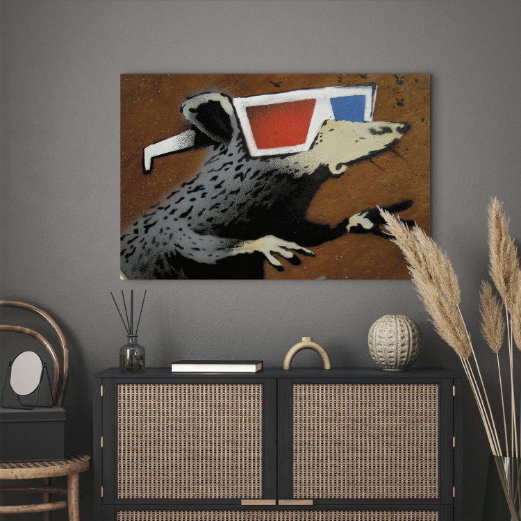 Canvas Print Rat in 3D Glasses (Banksy) - street art of a whimsical animal 132478 additionalImage 3