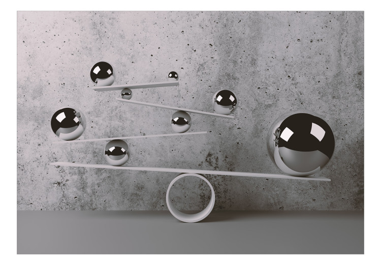 Wall Mural Silver balls - white boards and geometric figures on a concrete wall 134378 additionalImage 1