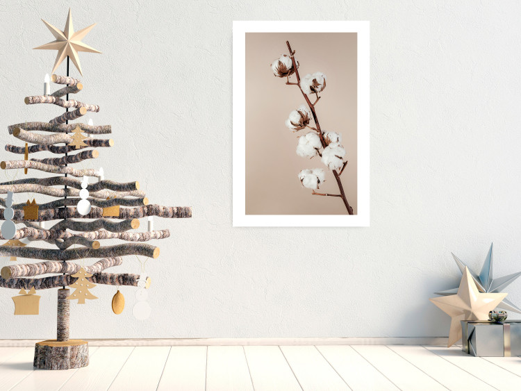 Poster Softness of Cotton - plant with soft white flowers on a beige background 137978 additionalImage 11