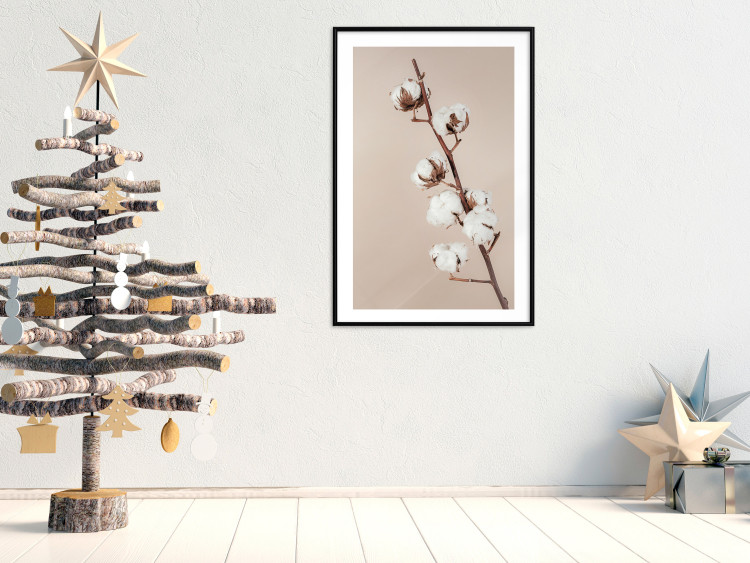 Poster Softness of Cotton - plant with soft white flowers on a beige background 137978 additionalImage 16