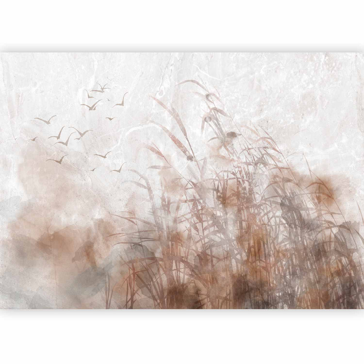 Wall Mural Minimalist landscape with birds - plant motif on beige background 138178 additionalImage 1