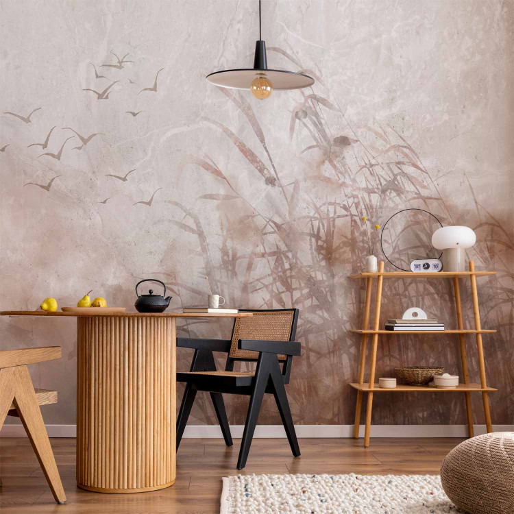 Wall Mural Minimalist landscape with birds - plant motif on beige background 138178 additionalImage 6