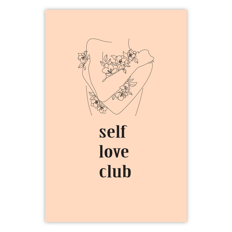 Wall Poster Self Love Club - woman lineart and texts on a pastel background 138878