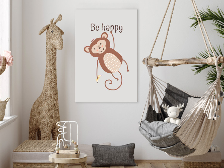 Canvas Be Happy (1-piece) - funny monkey and motivating slogan for children 146578 additionalImage 3
