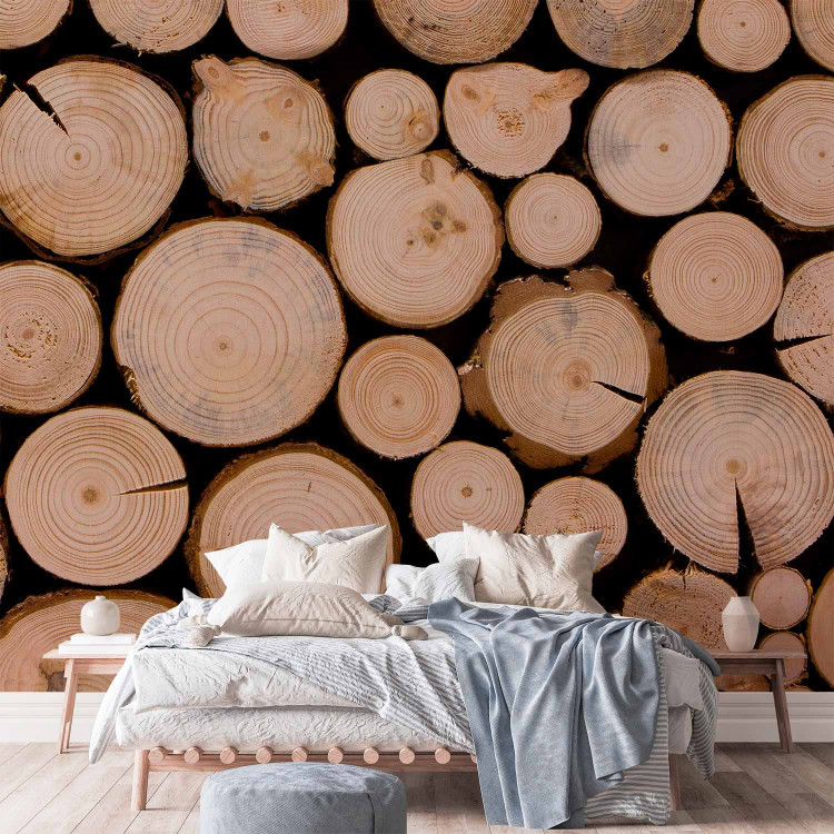 Photo Wallpaper Fresh Wood - Pile of Wood After Felling With Visible Rings 149878 additionalImage 2