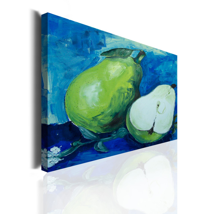 Canvas Art Print Nature with Fruits (1-piece) - green pears on a blue background 46678 additionalImage 2