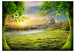 Wall Mural Peaceful Meadow - landscape with trees against mountains and a rising sun 59778 additionalThumb 1