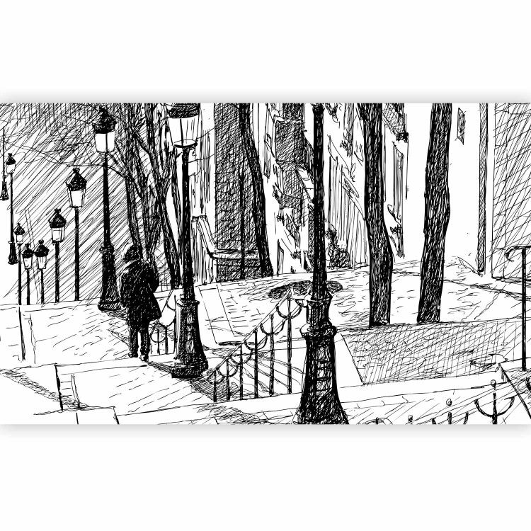 Photo Wallpaper Montmartre Stairs - Black and White Sketch of Urban Architecture in Paris 59878 additionalImage 1