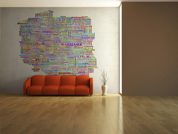 Wall Mural From Sea to Tatras - Map of Poland with Colorful City Names in Gradient 60078