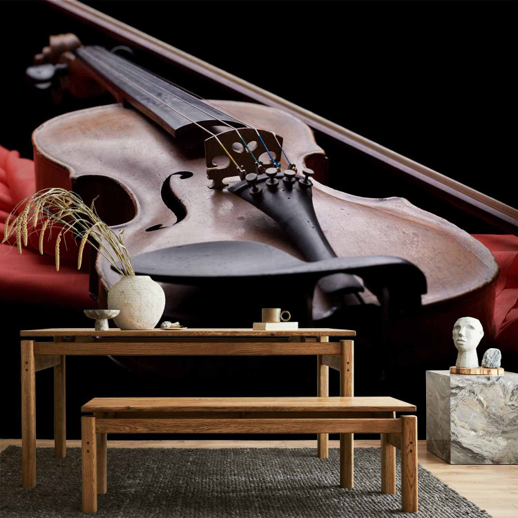 Wall Mural Classical Music - Violin lying on a red scarf on a black background 61378 additionalImage 4