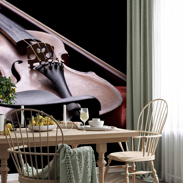 Wall Mural Classical Music - Violin lying on a red scarf on a black background 61378 additionalImage 7