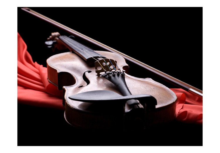 Wall Mural Classical Music - Violin lying on a red scarf on a black background 61378 additionalImage 1