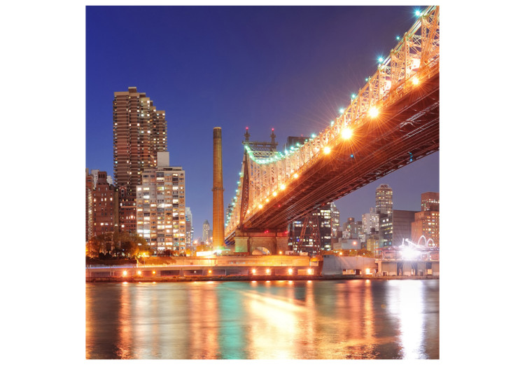 Photo Wallpaper Brooklyn Bridge - Nighttime Architecture of New York Illuminated by Lamps 61578 additionalImage 1