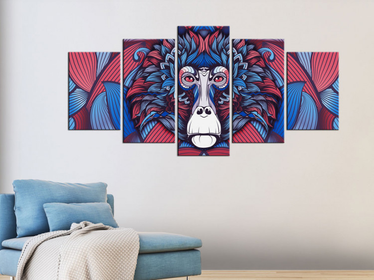 Canvas Print Sad Monkey - emotions of the animal in blue-red colours 91578 additionalImage 3