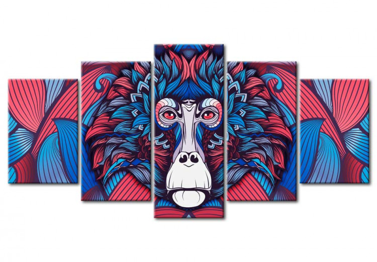 Canvas Print Sad Monkey - emotions of the animal in blue-red colours 91578