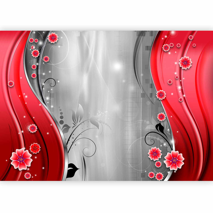 Wall Mural Behind the red curtain - modern background with red flowers and glitter 97178 additionalImage 5