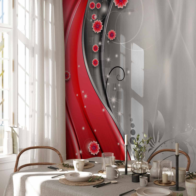 Wall Mural Behind the red curtain - modern background with red flowers and glitter 97178 additionalImage 7