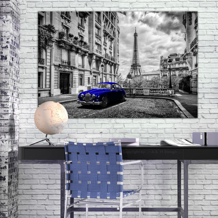 Canvas Print Car in Paris (1-part) Wide - Blue Car against Paris 107288 additionalImage 3