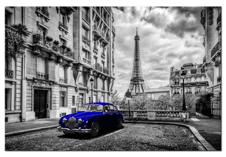 Canvas Print Car in Paris (1-part) Wide - Blue Car against Paris 107288
