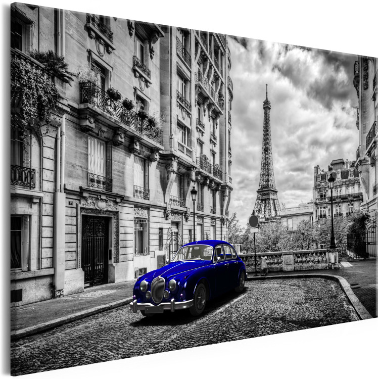 Canvas Print Car in Paris (1-part) Wide - Blue Car against Paris 107288 additionalImage 2