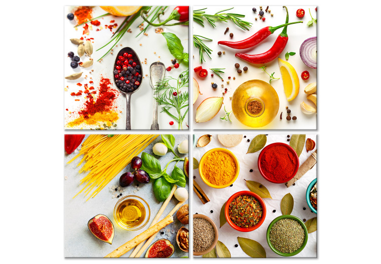 Canvas Spices of the World (4-part) - Still Life of Colorful Condiments 108388