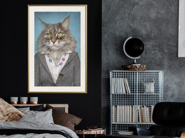 Wall Poster Mrs. Cat - portrait of a domestic animal with a human silhouette in a sweater 117888 additionalImage 23