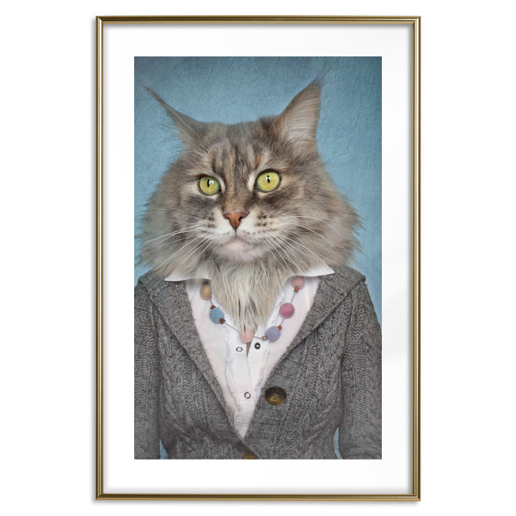 Wall Poster Mrs. Cat - portrait of a domestic animal with a human silhouette in a sweater 117888 additionalImage 26