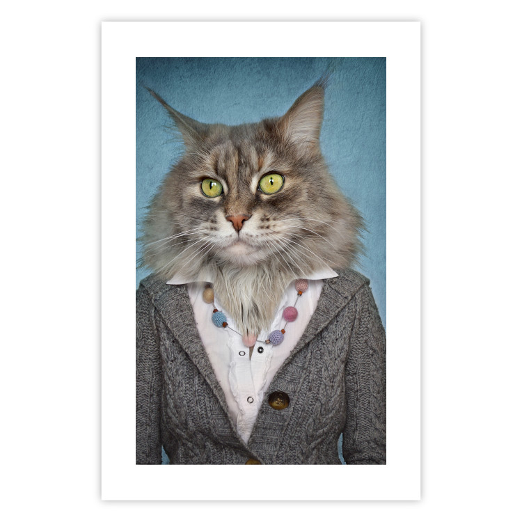 Wall Poster Mrs. Cat - portrait of a domestic animal with a human silhouette in a sweater 117888 additionalImage 16