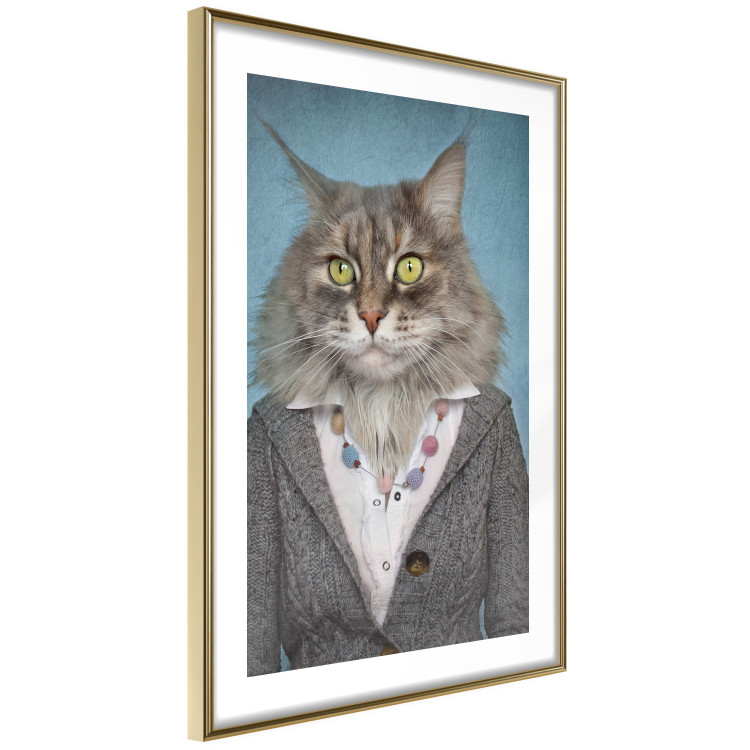 Wall Poster Mrs. Cat - portrait of a domestic animal with a human silhouette in a sweater 117888 additionalImage 8