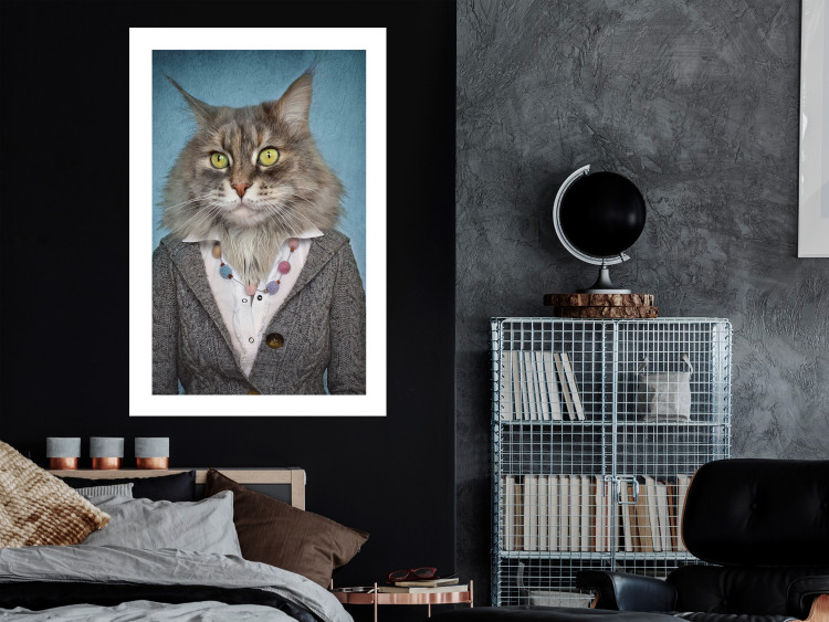 Wall Poster Mrs. Cat - portrait of a domestic animal with a human silhouette in a sweater 117888 additionalImage 4